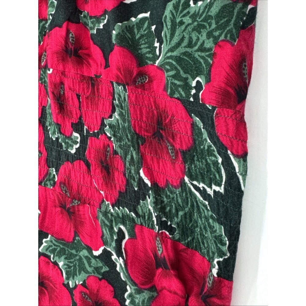 Vintage 80s Caroline Wells Dress 24W Long Red Floral Pleated Button Victorian - Picture 12 of 12
